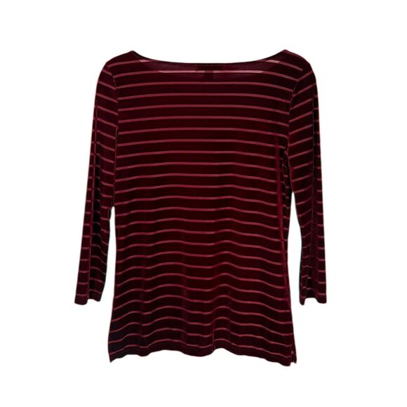 Ralph Lauren Women's Blouse Burgundy Velvet Sheer Stretch Holiday Top Size PM - Picture 2 of 8